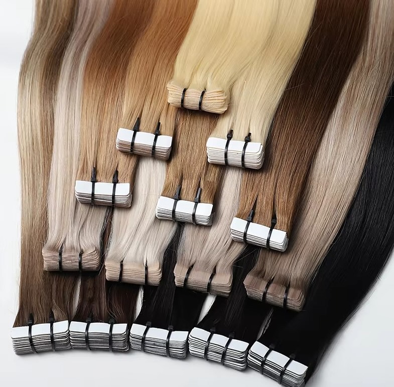 Invisible Tape In Extensions Real Hair - Doczepiane włosy naturalne Tape In, czarne,
